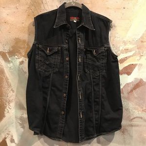 SADDLE BLEUS Vintage Western Vest Black Denim S